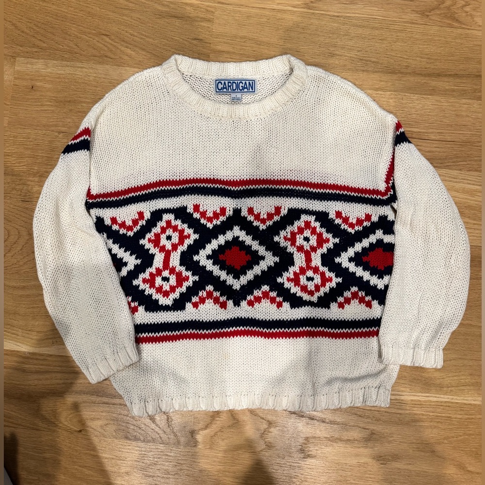 Cardigan Women’s Cream, Navy, & Red knit sweater‎